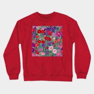 Red Purple Pink and White Flowers in a Garden Crewneck Sweatshirt